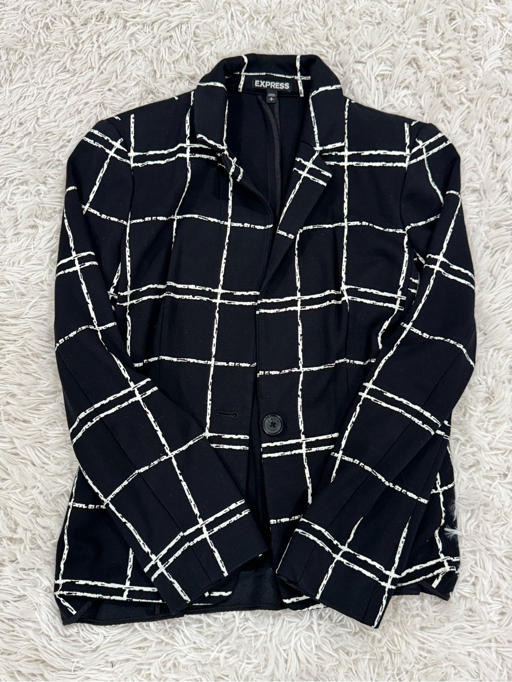 Express Black Blazer with White Windowpane Check